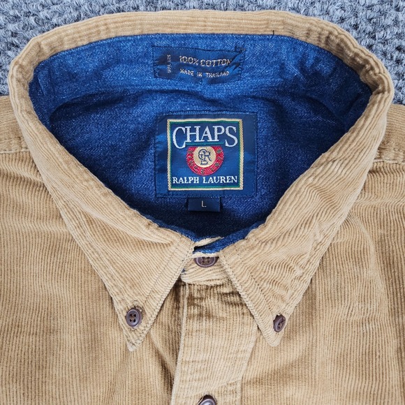 Vintage CHAPS Ralph Lauren Mens Corduroy Button Down Shirt L Long Sleeve Pocket - Picture 3 of 8